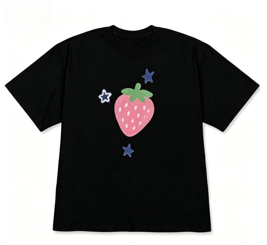 Cute Strawberry Graphic Short Sleeve Tshirt White Crew Neck Tee Kawaii Korean Fashion Casual Streetwear Top For Unisex Girls