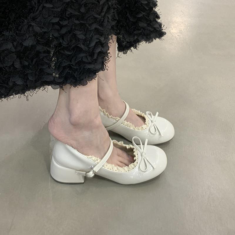 2025 New Butterfly-knot Women Mary Jane Shoes Elegant Patent Leather Wedding Party Thick Heel Ladies Footwear