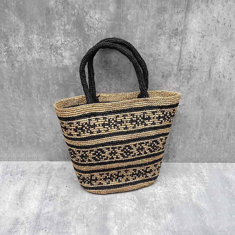Japanese Retro Lafite Grass Hand Bag Handbag Straw Bag Women S Summer 25 Versatile Large-Capacity Bag 32*25cm