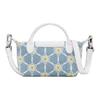 Longchamp Le Pliage Large Floral Embroidery Denim Shoulder Crossbody Tote Bag Women Bags Sky-Blue 34205HEW028