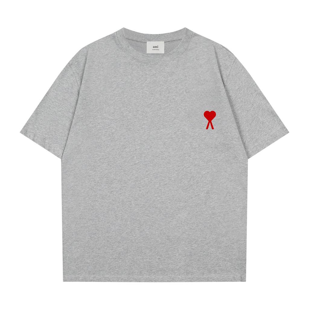 AMI&EASY Classic Short-Sleeve Men's T-Shirt with Small Heart Embroidery - Casual and Versatile Summer Wear