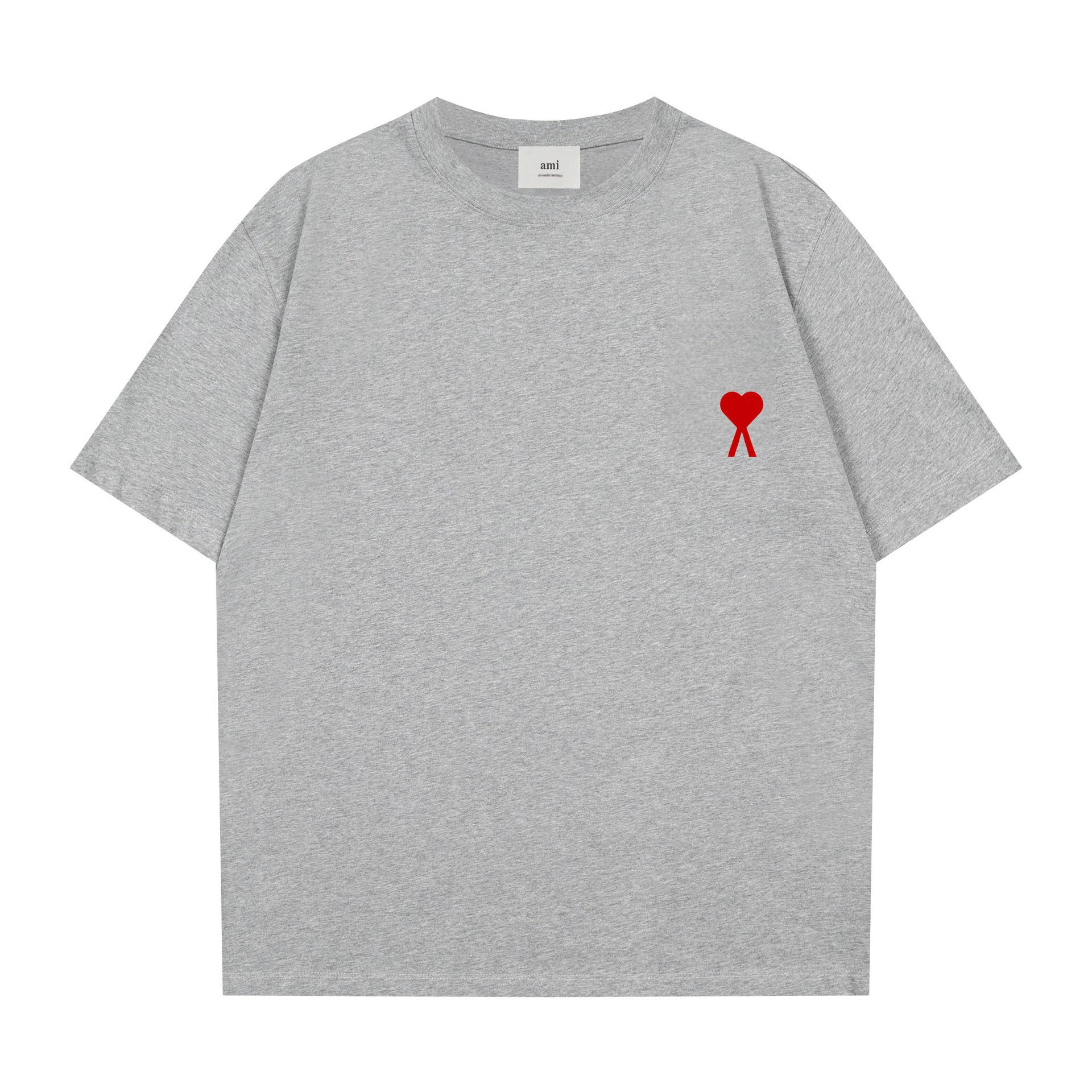 

Класична чоловіча футболка з коротким рукавом AMI&EASY з маленькою вишивкою у вигляді серця - повсякденний та універсальний літній одяг XXXL (100-110 kg) хізер сірий колір