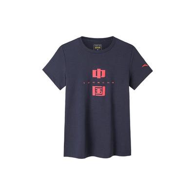 Anta Comprehensive Training Series Letter And Chinese Character Round Neck Short Sleeve T-Shirt Women T-Shirts Navy-Blue 162227147-3