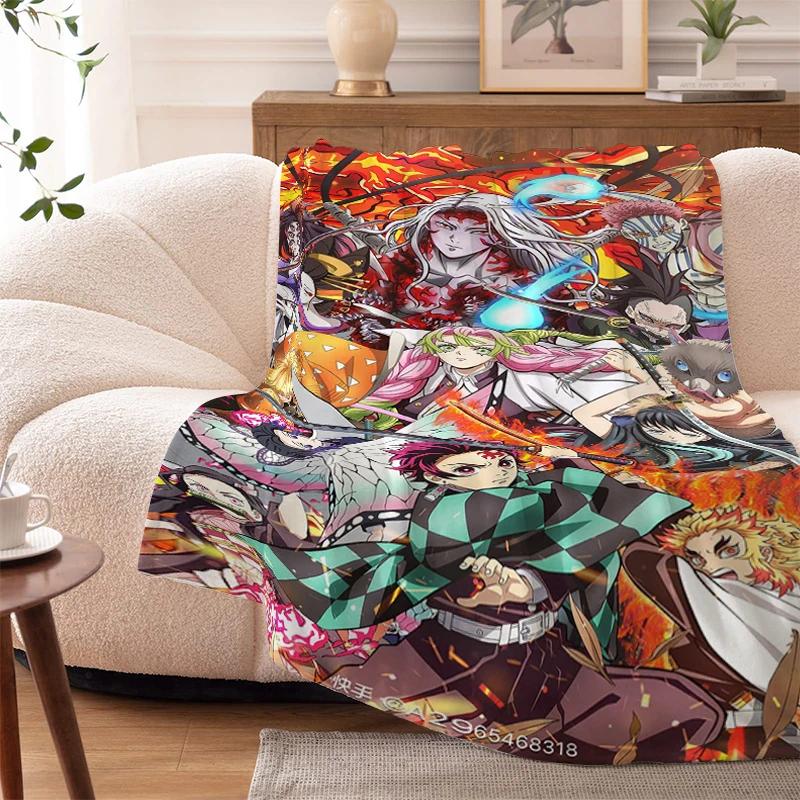 Sofa Blankets for Winter Anime D-Demons Slayer Warm Knee Bed Fleece Camping Fluffy Soft Blankets Microfiber Bedding King Size