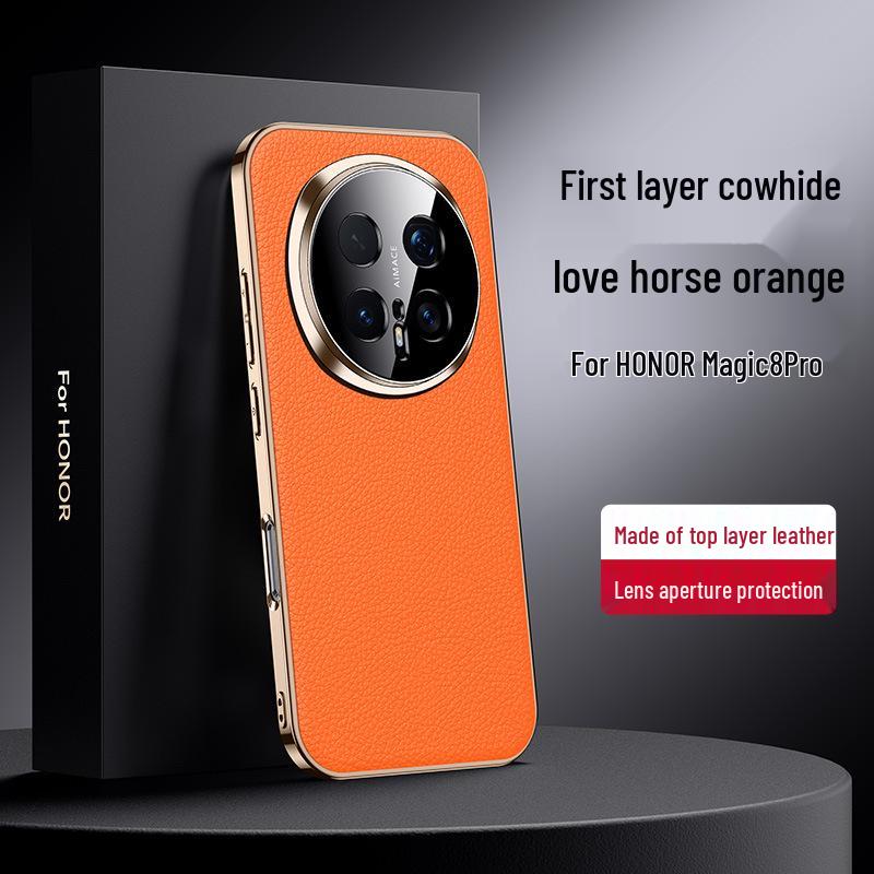Nowe galwanizowane matowe etui ze skóry bydlęcej na telefon Honor Magic8 & 8Pro - Trwała i odporna na upadki ochrona