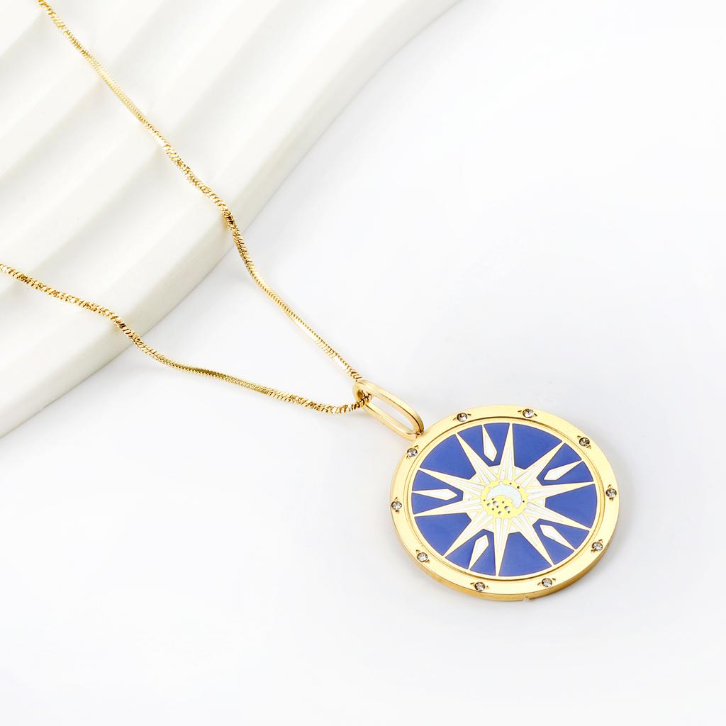 Fashion Creative Round Shining Pattern Pndant Necklace Stainless Steel Gold Plated Necklace for Women 316L Jewelry Gift