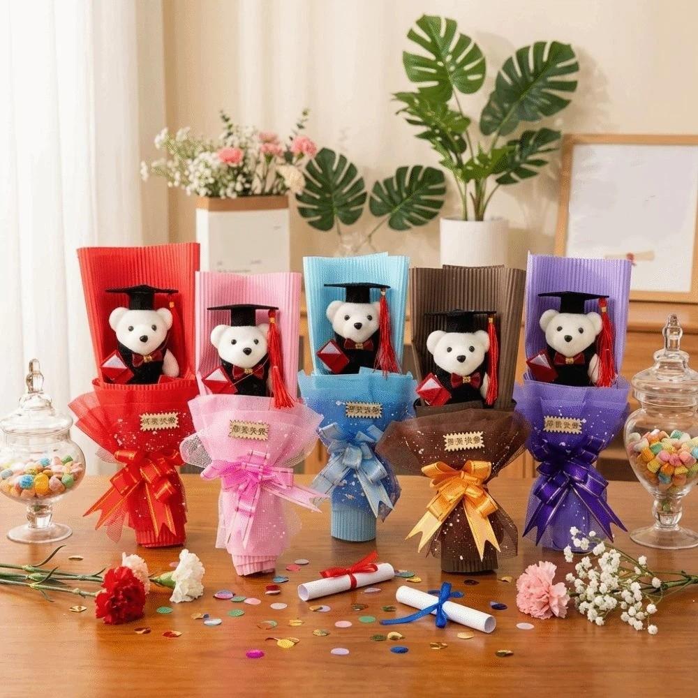 Simulated Graduation Bear Bouquet Animal Plush Toy Bouquet Stuffed Simulated Bear  Birthday
