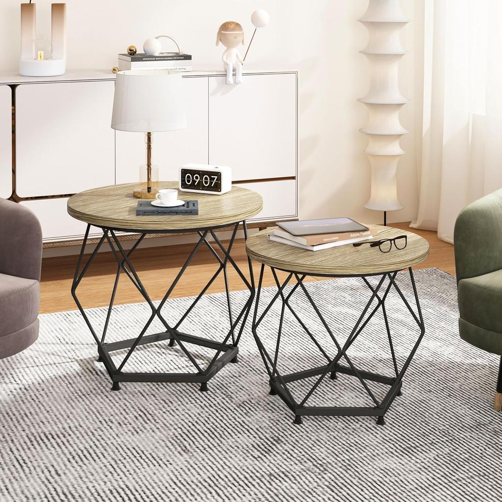 Small Round Coffee Table, Modern Coffee Table with Metal Frame, Living Room Table with Easy Assembly, Side End Table for Bedroom