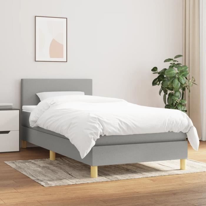 3140425 vidaXL Divan Bed with Mattress Light Grey 90x200 Cm Fabric