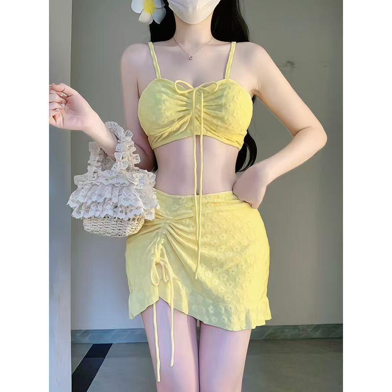 Sweet Girl Swimsuit Three-piece Bikini Long-sleeved Blouse Skirt Hot Girl Sexy Slim Meat Hot Spring Swimsuit