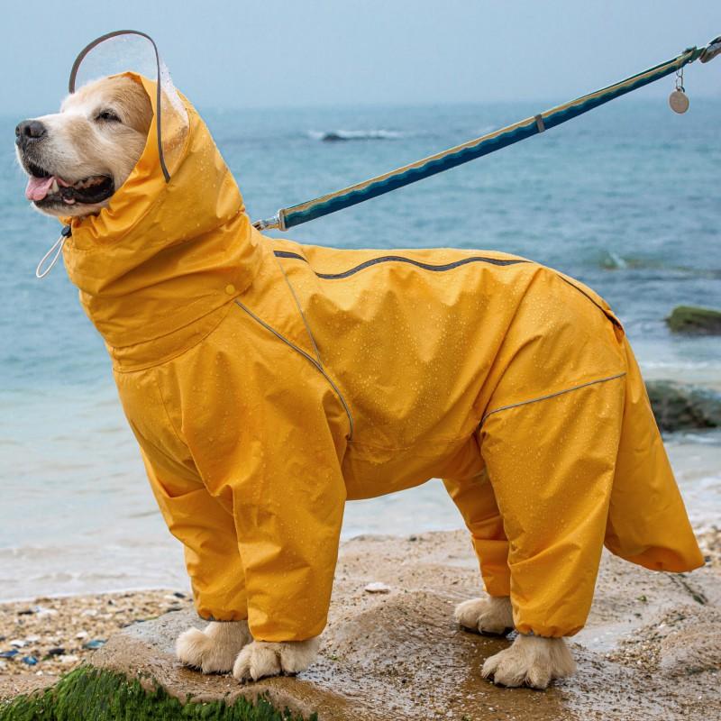 Large Dog Raincoat With Hood Tail
