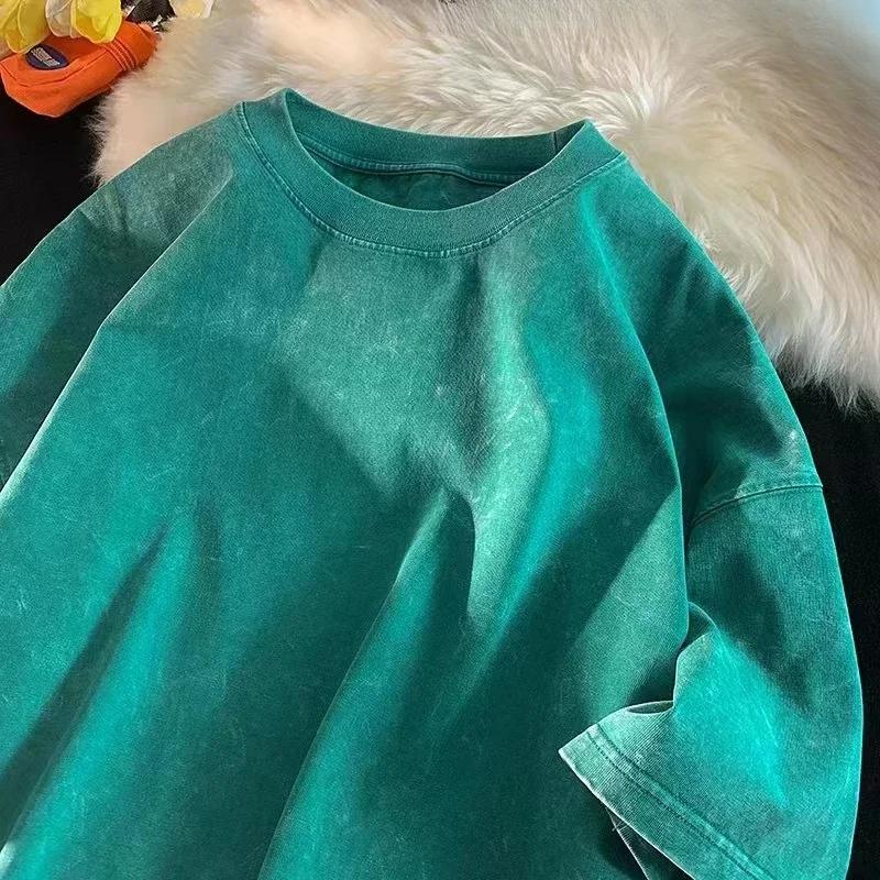Quality Oversized Acid Washed Y2K T Shirt Women Vintage T-shirts Streetwear Mineral Wash Tee Shirts Girl Loose Luxury Brand Tops