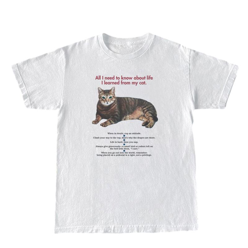 FeUnisex Cat Funny Quotes Graphic TShirts Short Sleeve Cute Cat Mom Tee Shirt Cat Lover Shirt Women Loose Vintage Aesthetic Tops S