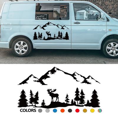 Autoaufkleber für Wohnmobil Pferdeanhänger Wohnwagen Wohnmobil Outdoor Grafiken Elch Bäume Wald Berg Silhouette Dekor Aufkleber