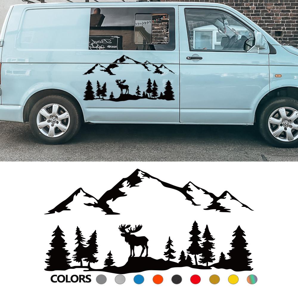Car Stickers For Motorhome Horsebox Caravan RV Camper Van Outdoors Graphics Moose Trees Forest Mountain Silhouette Decor Decal