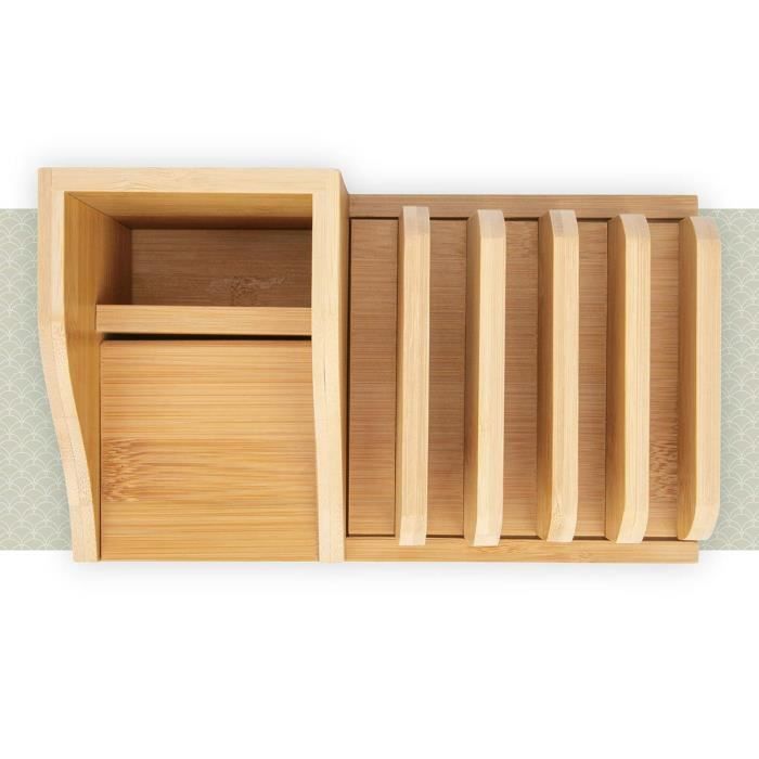 Bamboo - Organis de Bureau en Bois - Porte-Stylo Avec Tiroir - Boîte|Naturel,24.5 x 15 x 11 cm|