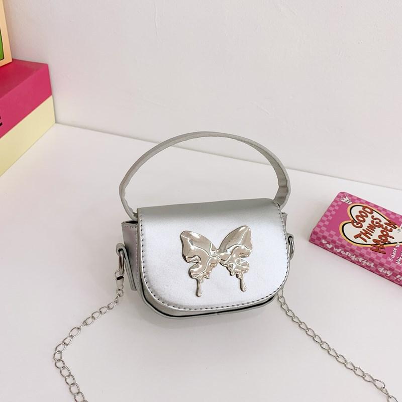 Einfache und modische kleine quadratische Tasche Damen 2025 neues Modell mit Kindertasche Schmetterling niedlich einfarbig Snack Schulter Umhängetasche
