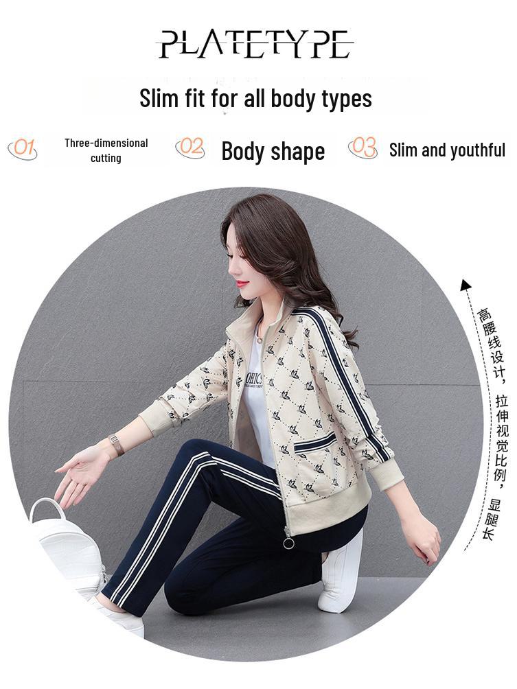 Women's Casual Three-Piece Suit: Long Sleeve Loose-Fit, Korean Style for Spring/Autumn, Age-Reducing, Plus Size Sportswear.