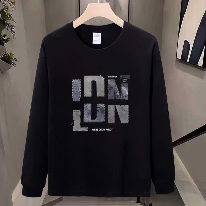 High-End Pure Cotton Men'S Trendy Long-Sleeved T-Shirt Bottoming Shirt Heavy Printing Men'S Clothing Simple And Versatile
