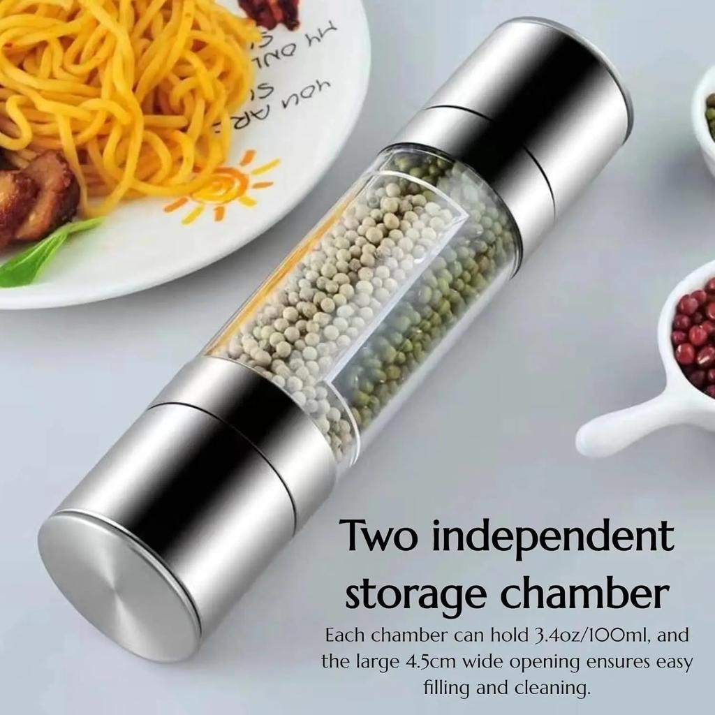 2 In 1 Stainless Steel Salt and Pepper Grinder Set Double Head Salt and Pepper Grinder Manual Salt and Pepper Mill Grinder New