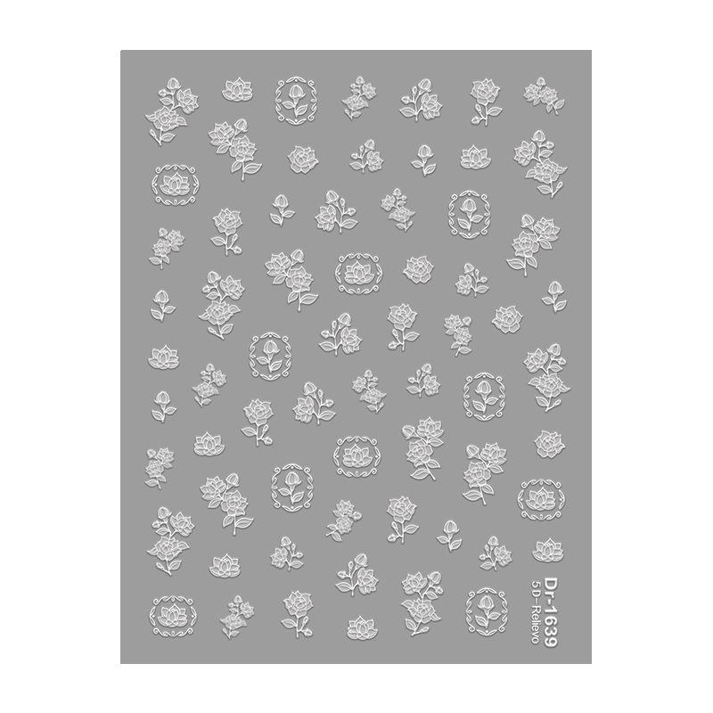 Redanco 5D Embossed Nail Stickers - Black, White, Red Rose Flower 3D Designs (DR1641)
