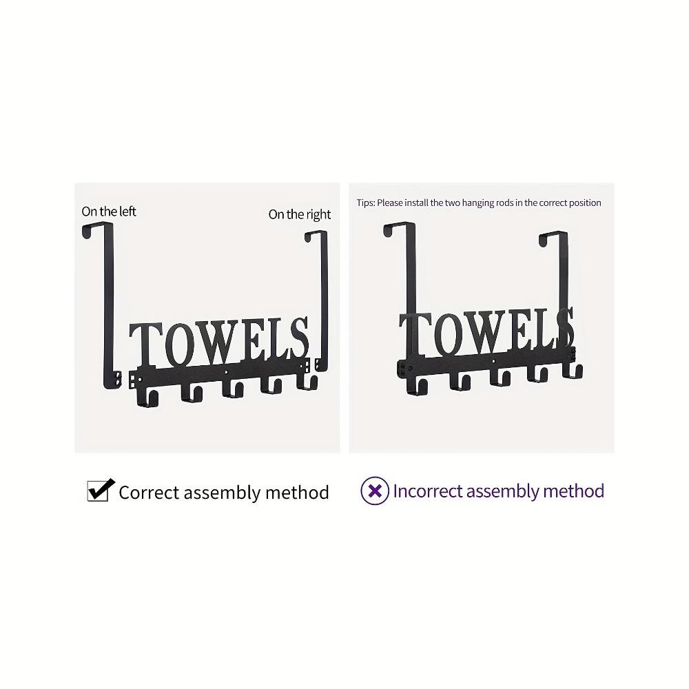 Heavy Duty Over Door Towel Rack 5/6/8 Hooks No Drilling, Black Metal Wall Mounted Organizer for Bathroom Kitchen Bedroom, Space Saving