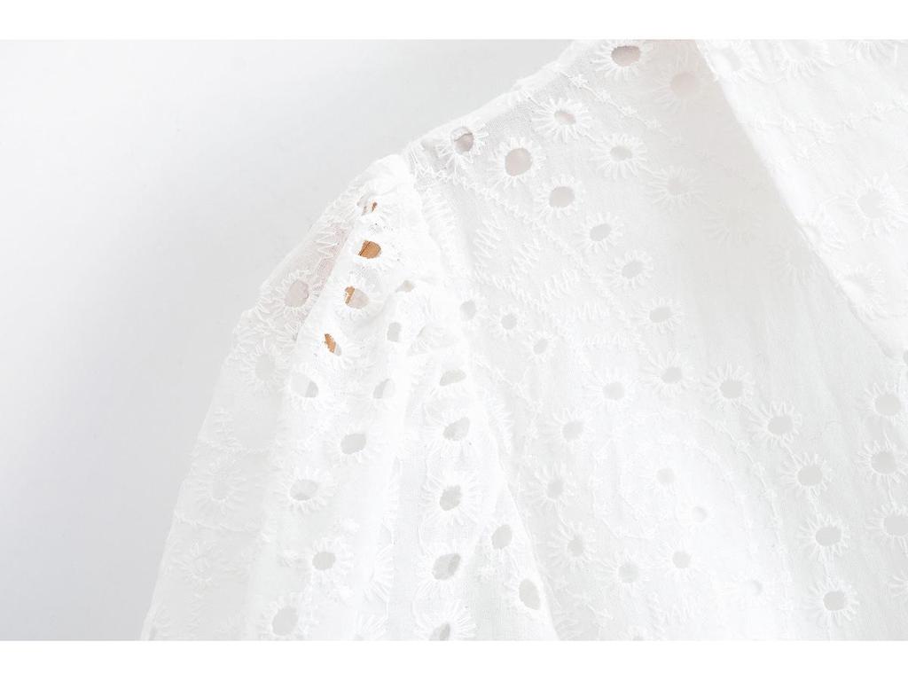 Rochie de primăvară 2025 pentru femei, stil european și american, largă, cu revere, cu curea, florală, ajurată