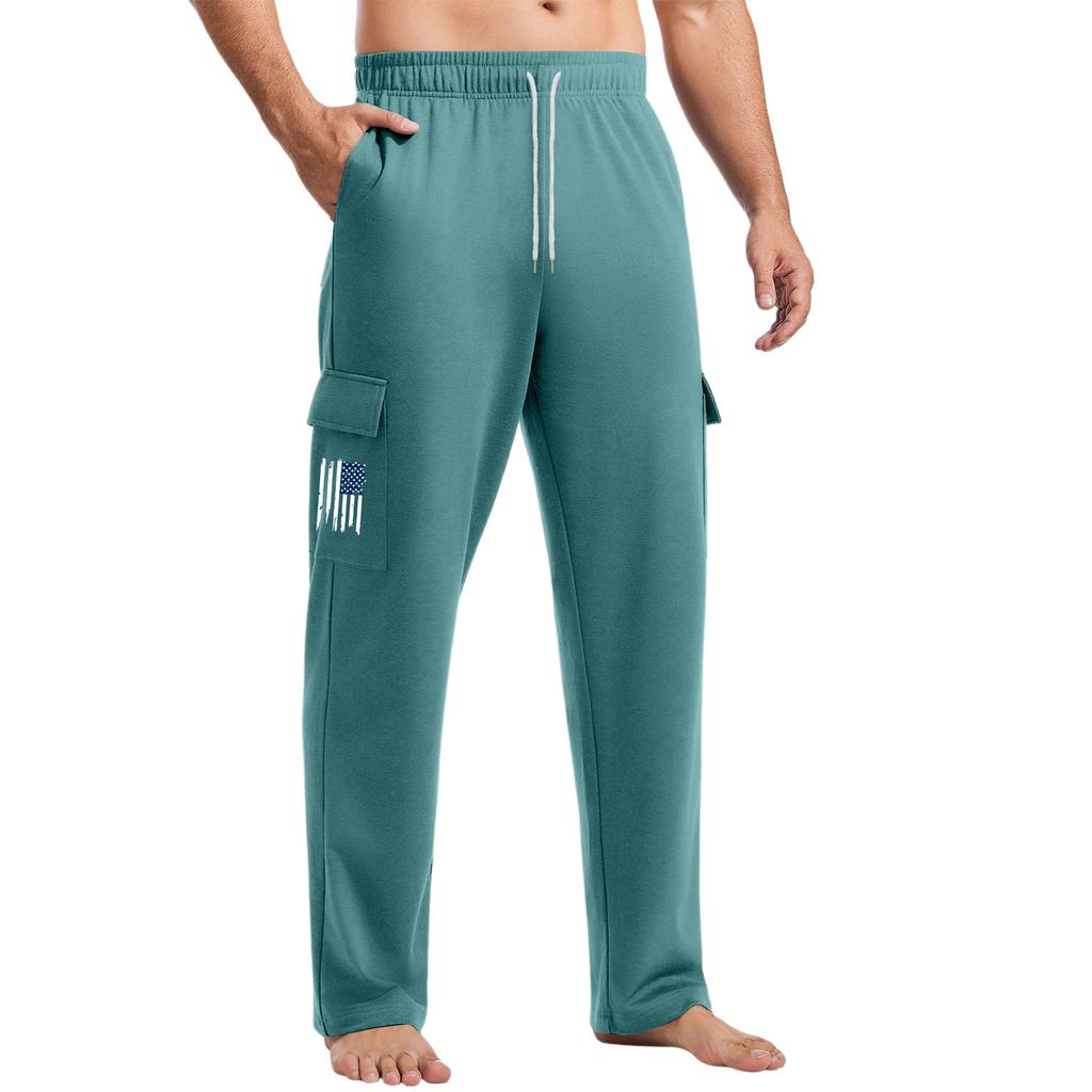 Men's Loose Casual Multi-pocket Work Pants, Youth Stretch Waist Drawstring Pants