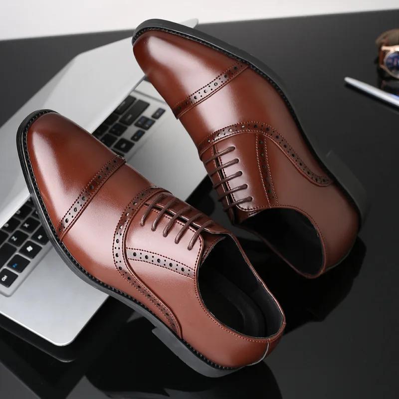 2024 Men Dress Shoes Leather Fashion Derby Shoes Classic Casual Business Wedding Footwear Lace-up British Style Male Formal Shoe