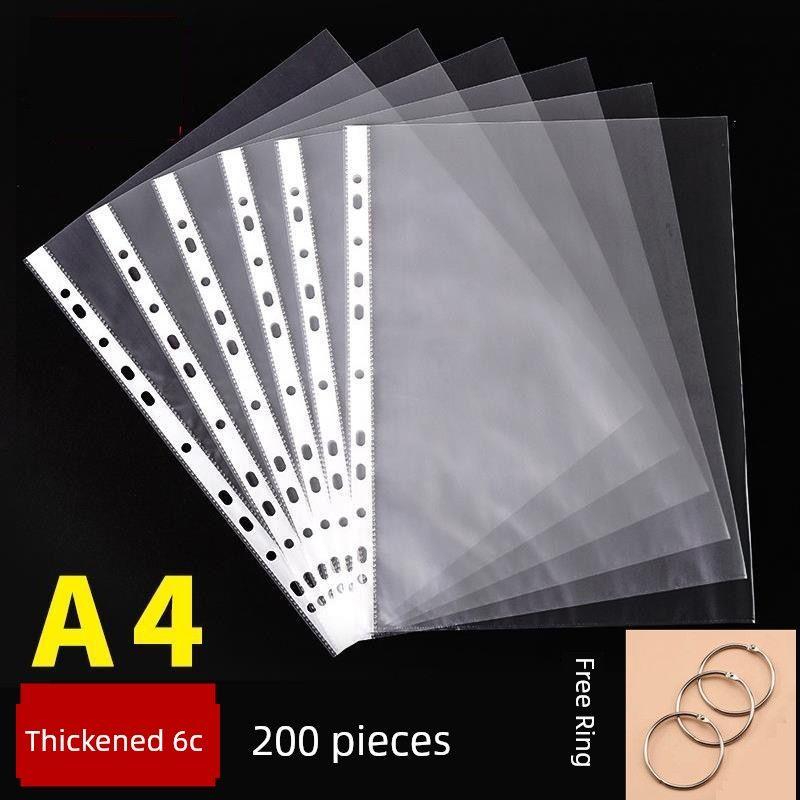 

Bag Insert Folder Plastic Thickened Waterproof Loose-Leaf Punch Buggy Bag 11-Hole Office Supplies A4 File Protective Sleeve Protective Film Wholesale Thickened 6C [200 Pieces]/Free Loose-Leaf Ring
