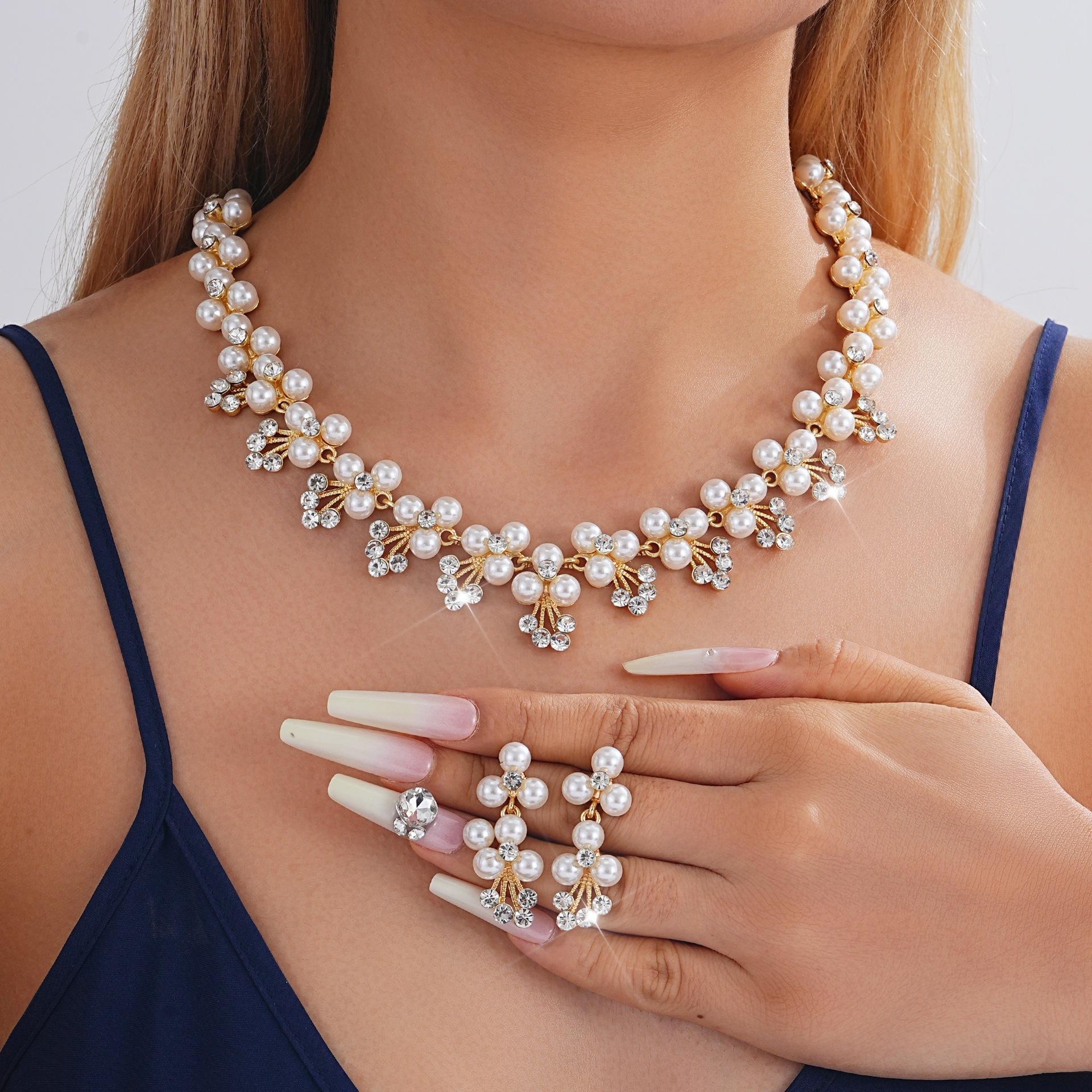 Europe, America, Bridal Wedding Jewelry Necklace Earrings Pearl Set Elegant Luxury Evening Dress Accessories 2026 45CM золотой