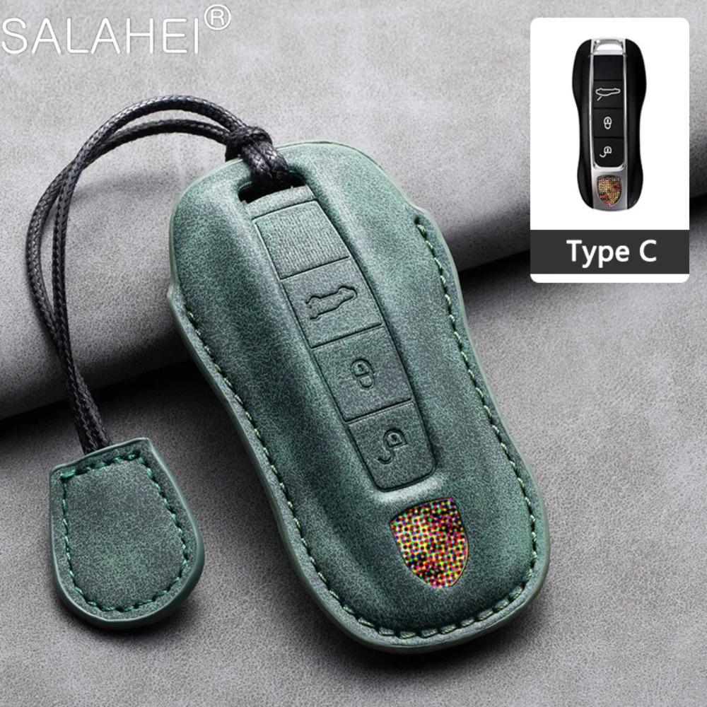 

Leather Car Key Cover Case Shell Bag for Porsche Panamera Carman Macann Bobst Cayenne 911 981 991 970 996 Keychain Accessories