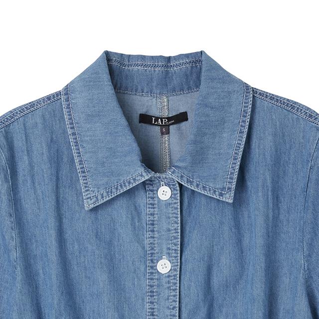 LAP Puff Sleeve Slim Dirty Denim Dress Ar2Do562