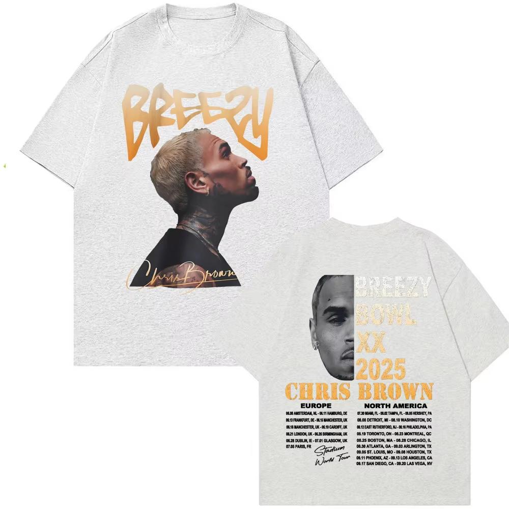 Chris Brown Tour Breezy Bowl XX 2026 Album Tshirts Men Women Vintage Gothic High Street Tshirt Comfort Loose Oversized T Shirt