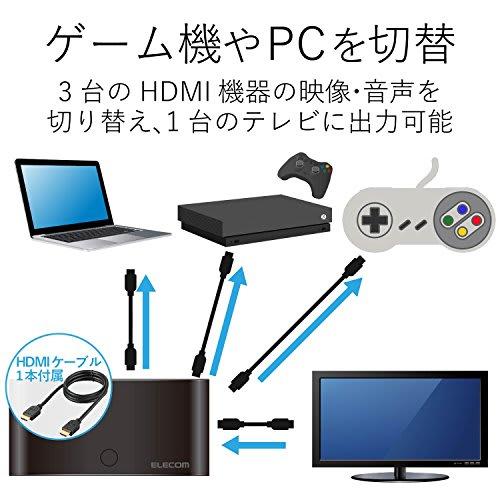 Elecom HDMI Switcher Automatic Switching Function [Confirmed To Work with PS3/PS4/Nintendo Switch] 3 Inputs 1 Output 2K (1080p) HDMI Cable Included (1