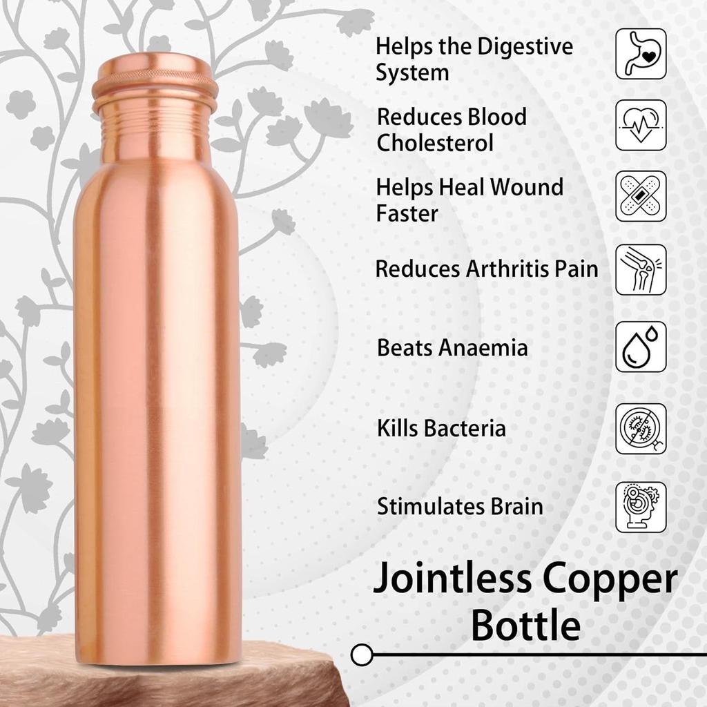 Copper Charge 950 Water Bottle, 1 Piece, Pure Copper, Leak-Proof, 16oz/475ml, BPA Free, Dishwasher and Microwave Safe (Design 3)