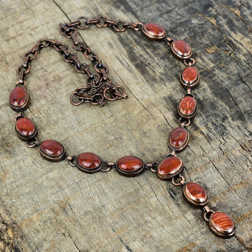 Red Snakeskin Jasper Necklace Electroformed Copper Necklace Handmade Jewelry Adjustable Chain Necklace Gift for Women Real Gemstone Necklace