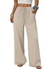 European & American Women's Casual Solid Wide-Leg Beach Pants with Elastic Waist & Pockets