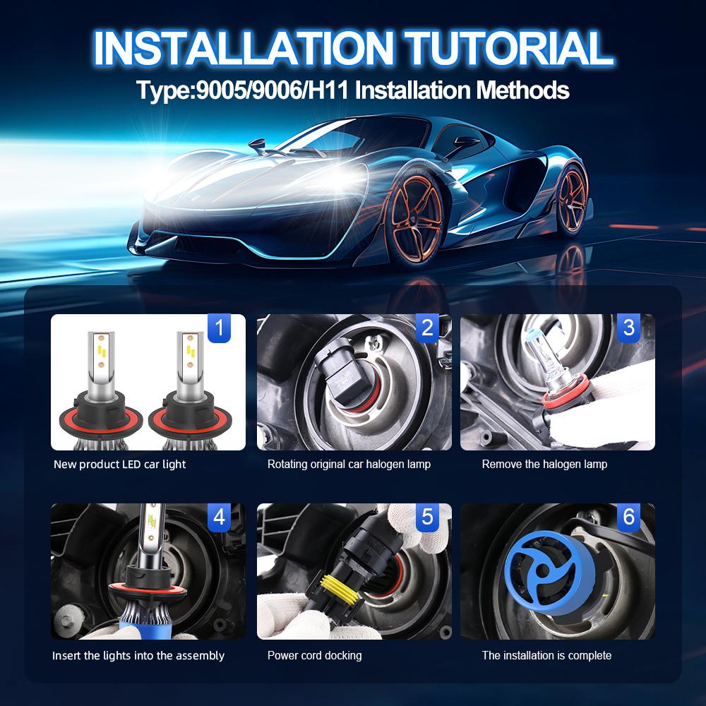 2PCS 9012 LED Headlights Bulbs High Low Beam 6000K Super Bright White Euipped With Internal Drive Auto Light Bulbs DC12V Vehicle