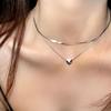 Unique Heart Pendent Necklace Double Layered Pendant Choker Stainless Steel Chain Choker Perfect for Fashionable Ladies