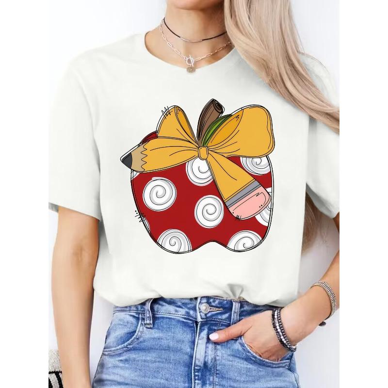 

Women s Spanish Alphabet - Print T-Shirt - Spanish Language Learning, Casual Short Sleeve Round Neck Blouse for Spanish Class & Casual Attire M белый