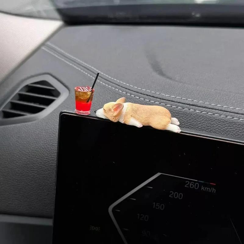 Creative Mini Sleeping Corgi Car Ornament Center Console Decoration Simulation Cute Resin Animal Doll Car Interior  Adorns