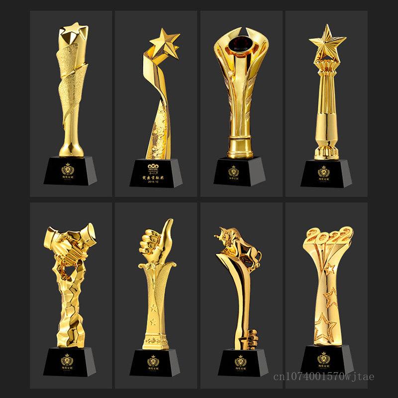 Customized Gold-plating Resin Trophy Award Souvenir, Excellent Character, Home Decoration, Creative, Crystal Base, Engraving 1Pc