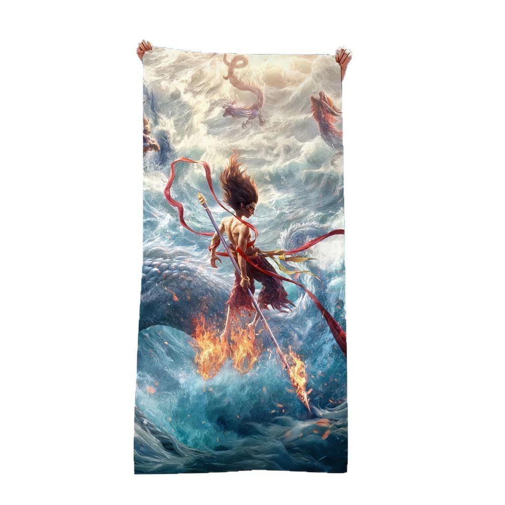 Nezha Beach Towel, Sun Protection, Quick Drying, Enlarged And Thickened Summer Seaside Vacation, Guochao Cartoon Bath Towel