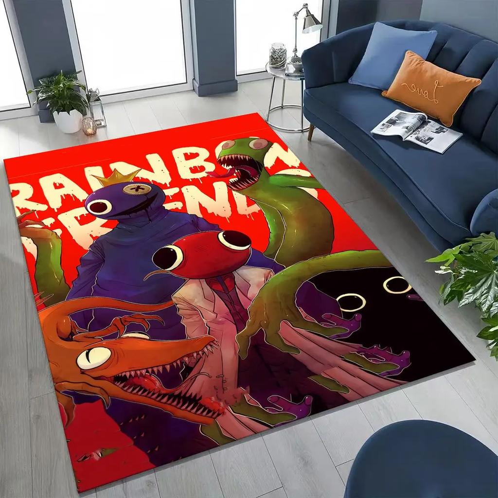 Spiel 3D R-Rainbow F-Friends Cartoon Kunst Teppich für Schlafzimmer Wohnzimmer Sofa Zuhause Fußmatte Dekor,Große rutschfeste Kinderspiel-Bodenmatte