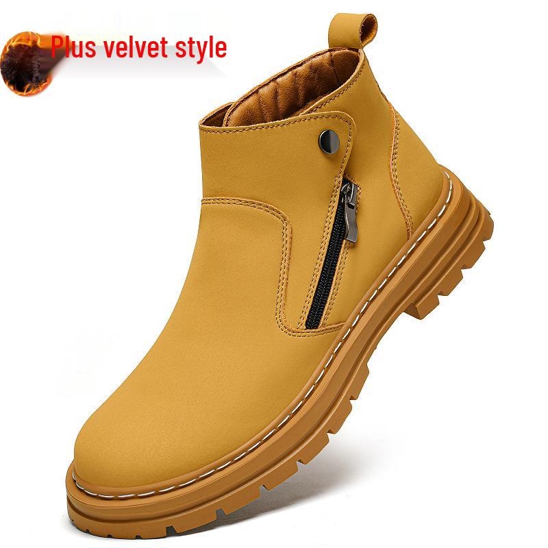Men s Genuine Leather Plus Size Martin Boots 45-50, High-Top Yellow Chelsea Boots 38