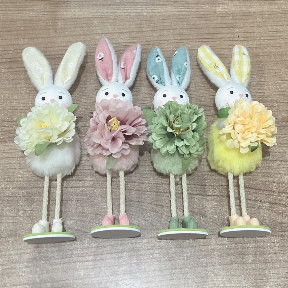 Standing Flower Rabbit Figurine Cute Bunny Doll Figures Easter Bunny Ornament  Kids Gifts