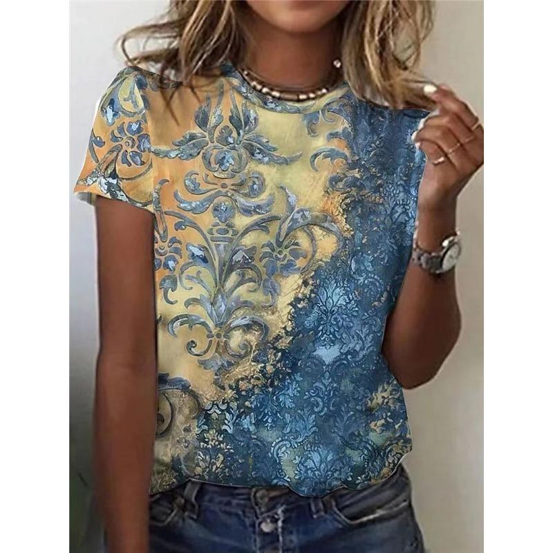 Summer Short Sleeved 3D Printed Round Neck T-shirt Pullover Casual Short Sleeved Women's Top Shirt