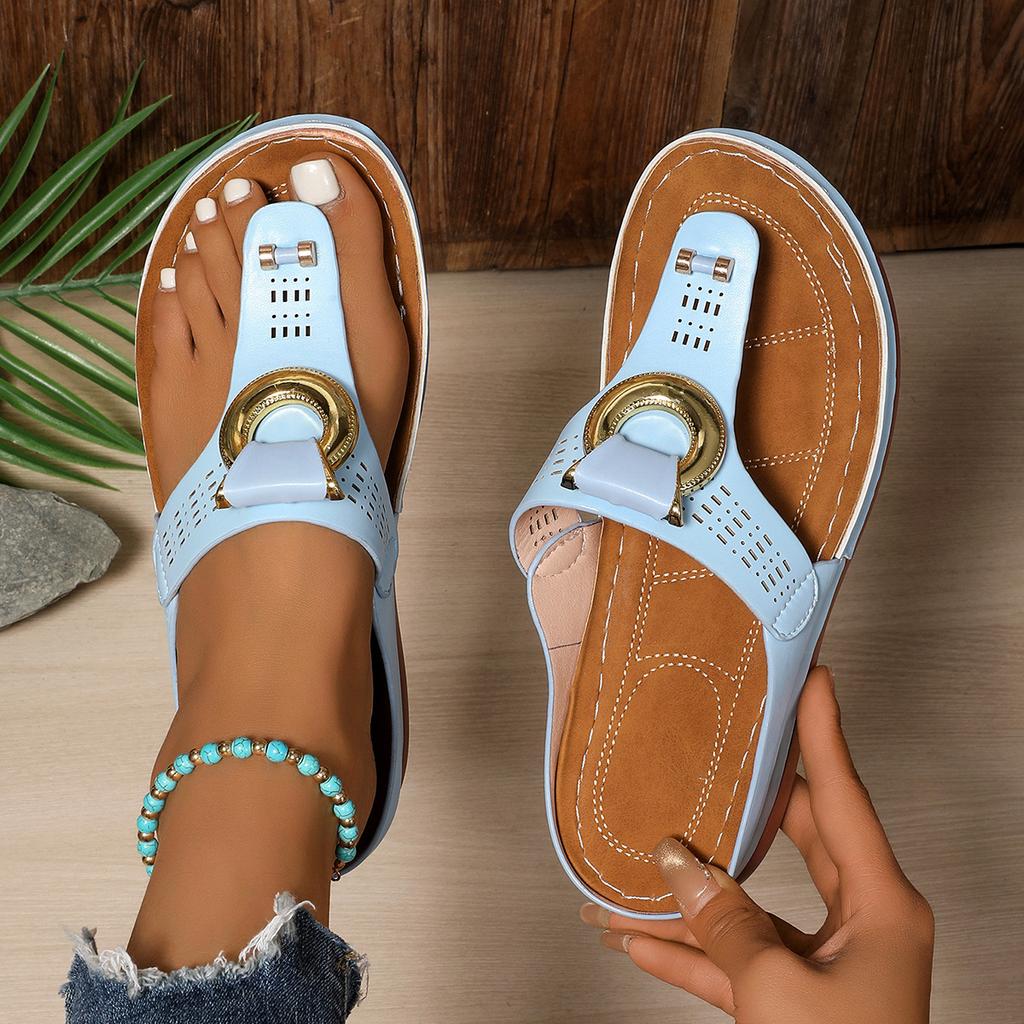 Fashion Women's Fashion Thick-soled Flip Flops Wedge Open Toe Beach Roman Clip-toe Sandal Luxury Metal Buckle Designer Sandals for Women