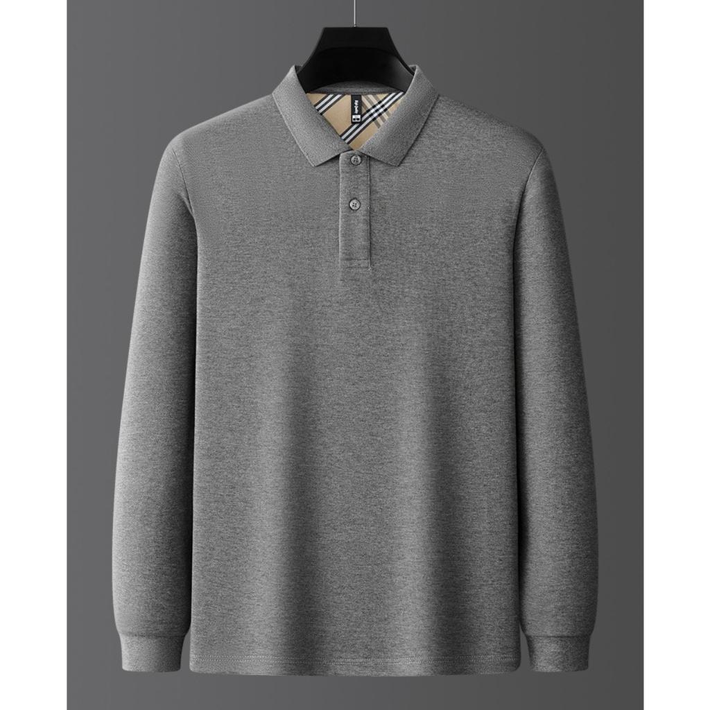 TrendHub New Men's  Cotton Business Long Sleeve Solid Color Polo Shirt Fashionable Warm Comfortable Autumn Winter Top